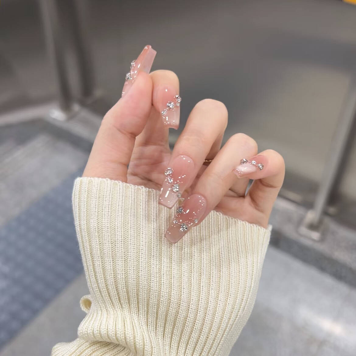 Uestras, uñas postizas de alta calidad con ojos de gato, uñas de diamantes pegadas a mano, uñas de uñas nuevas, estilo caliente de Douyin, extraíble