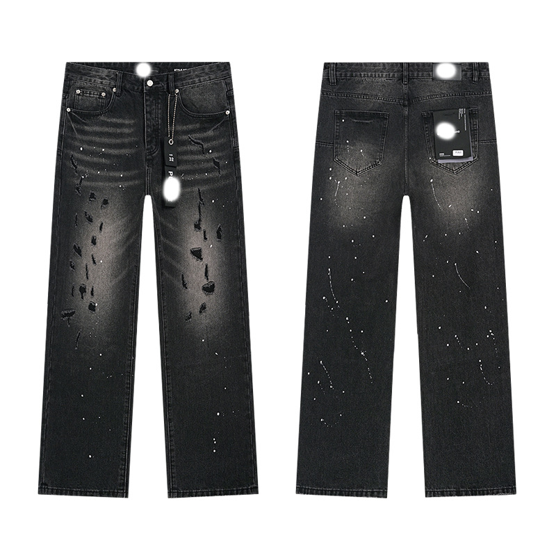 Marca de moda transfronteriza JB purple verano rectas vaqueros lavados de agua para hacer viejos agujeros vaqueros de hombre pantalones cortos de caño purple