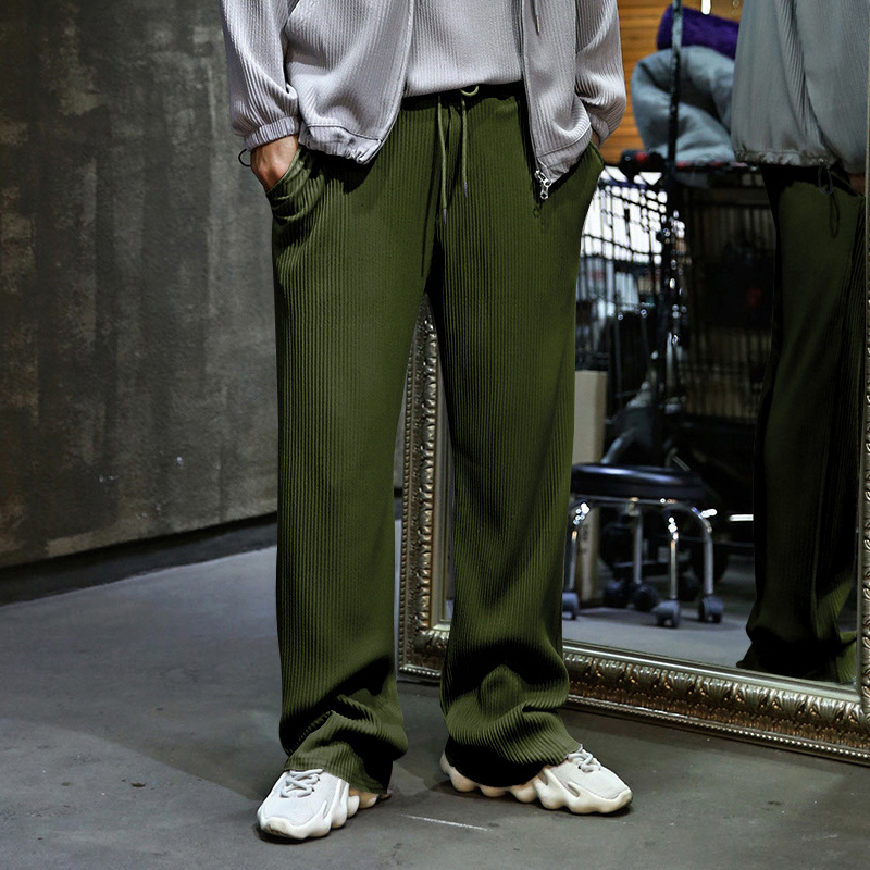 2024 Spring and Autumn Men's Casual Loose Straight Tube with Hanging Stripes High Waist Wide Leg Pants_voghion.com