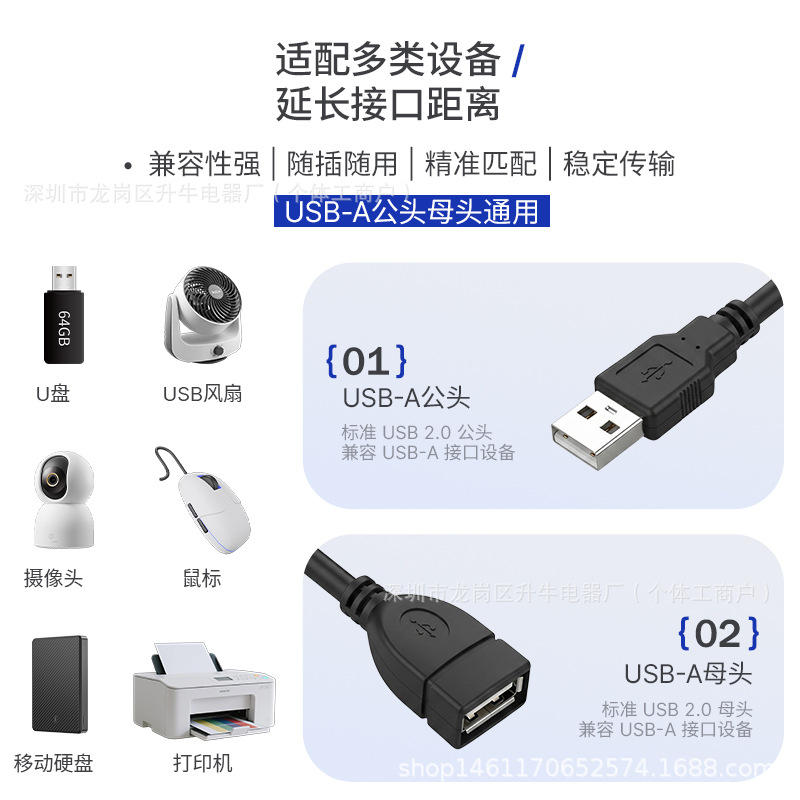 Cable de Extensión USB Transfronterizo, Macho a Hembra, Adaptador AM/AF, Cable de Extensión de Datos USB2.0, 1.5 Metros, 3 Metros, 5 Metros