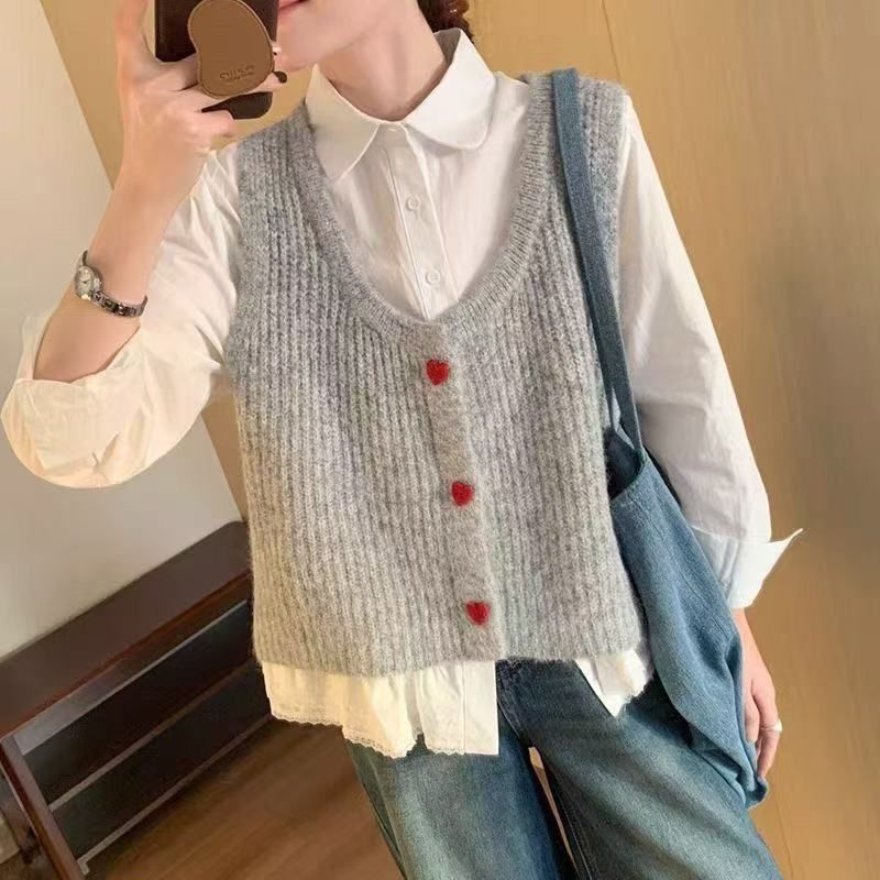 春夏新品甜美爱心毛衣开衫马甲春秋新款韩系气质减龄显瘦坎肩上衣|undefined