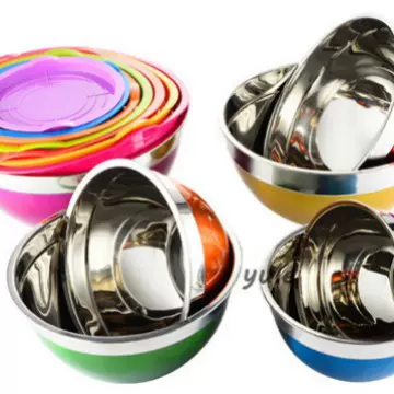 宇乐04不锈钢韩式彩色沙拉盆搅拌烘焙碗打蛋碗带普通盖外贸出口