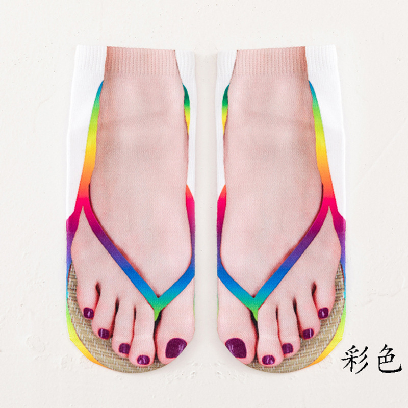 Flip-Flop Socks for Women, Boat Socks, Cross-Border Tiktok Amazon 3D Printed Nail Socks, Three-Dimensional Zhuji Invisible Boat Socks