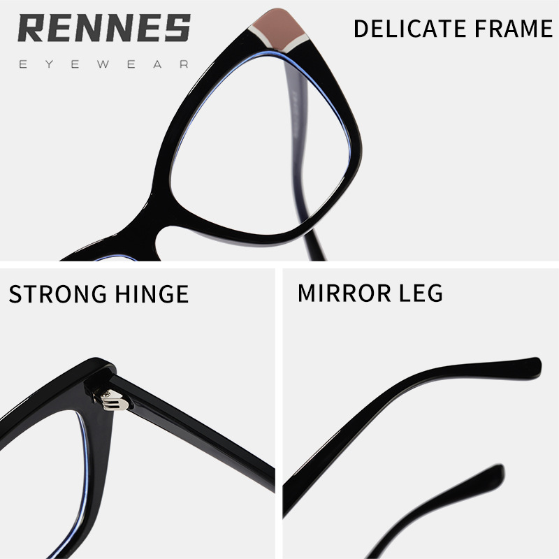 Nuevo ojo de gato gafas lisas costura de moda gafas de Marco personalidad femenina Bolso liso color transfronterizo anti-azul gafas de luz