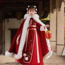 拜年服女童汉服冬装儿童古装加厚新年唐装中国风女孩古风连衣裙冬