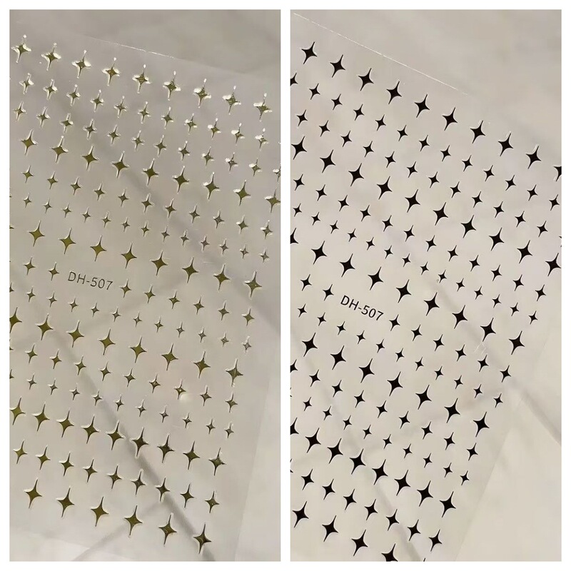 Internet Celebrity Five-Pointed Star Mini Nail Stickers, Black and White, Gold and Silver Foil Regular Stars, Adhesive-Backed, Traceless Nail Art Stickers
