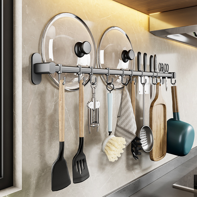 厨房置物架厨房挂钩可移动排钩免打孔挂杆锅铲勺子挂架壁挂式收纳