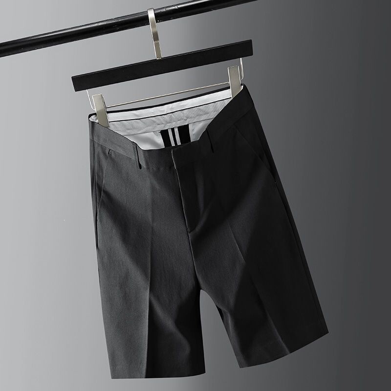 Light Luxury Summer Cool Shorts, Silky Breathable Dress Pants, Men's Business Casual Mid-Length Pants, Trendy Black and White