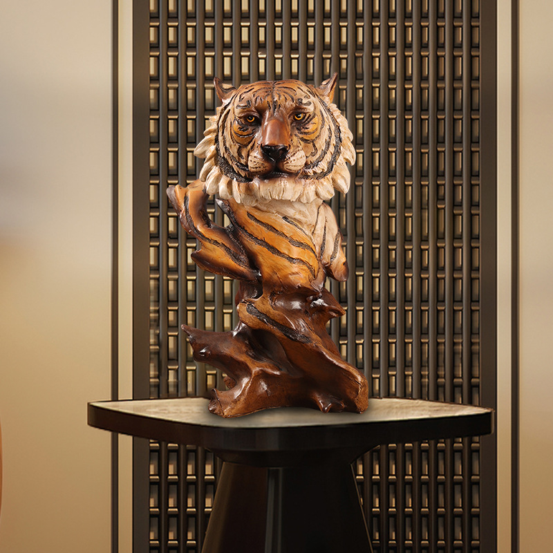 New Chinese creative root carving animal head resin decoration living room entrance office decoration housewarming opening gift