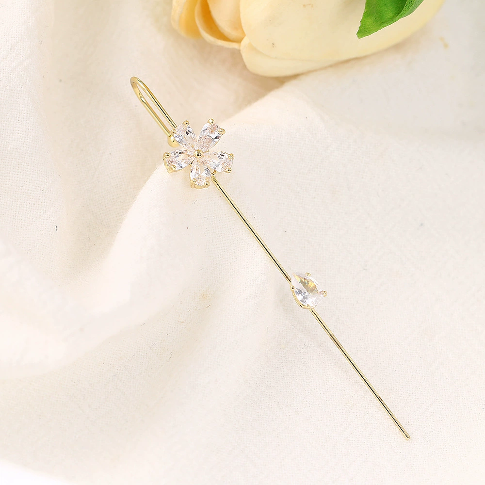 Медные ушные клипсы с цирконами, пирсинг, серьги, европейский стиль, цветочные, простой и элегантный дизайн