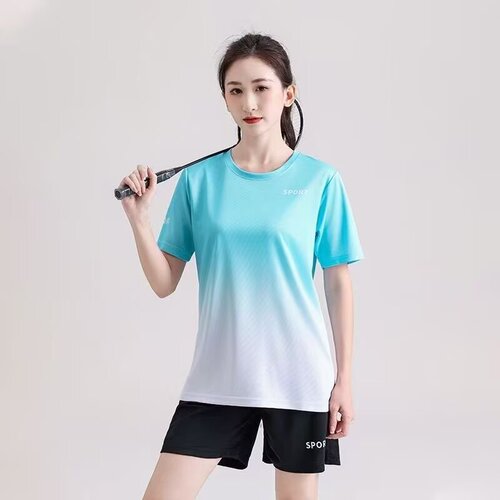 Summer Leisure Sports Set Men and Women Loose Running Quick-Dry Ice Silk Fashion Short Sleeve Fitness Crew Neck T-Shirt