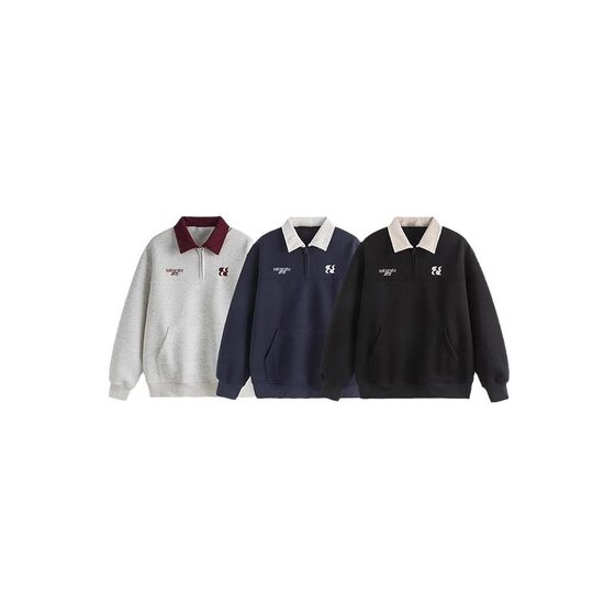 Heavy POLO Collar Sweat Men's Trendy Brand New Letter Embroidered Contrast Color American Academy Style Sports Lapel Clothes