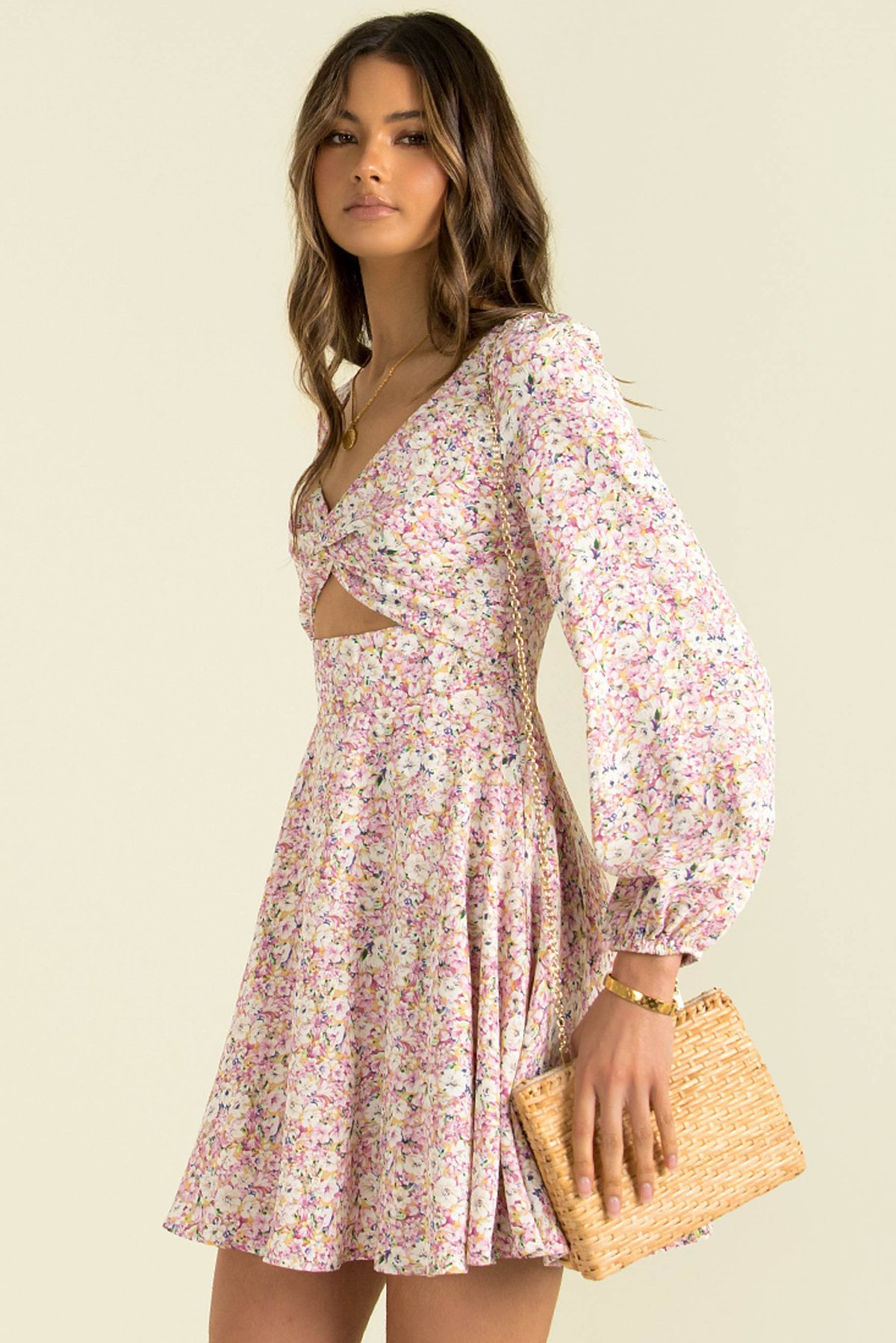 floral digital printing V-neck long-sleeved dress nihaostyles clothing wholesale NSMDF81657