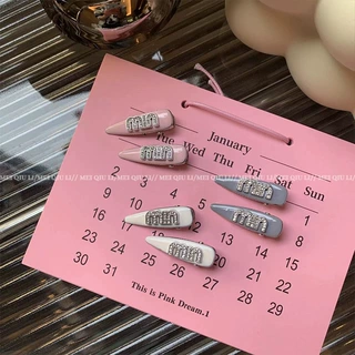 韩版水钻字母金属鸭嘴夹发夹 时尚侧边对夹高级感水滴刘海夹发饰