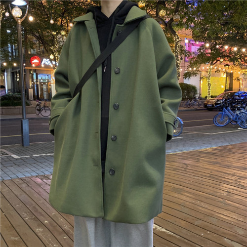 Korean-style medium-long wool overcoat for men, autumn and winter, thick German-style notched lapel trench coat, oversized wool coat