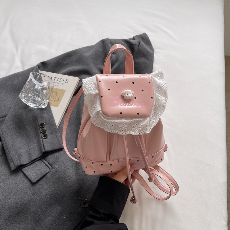 Coreano ins caricatura perrito mochila mujer diseño pliegue de encaje mochila de estudiantes lindas mochila