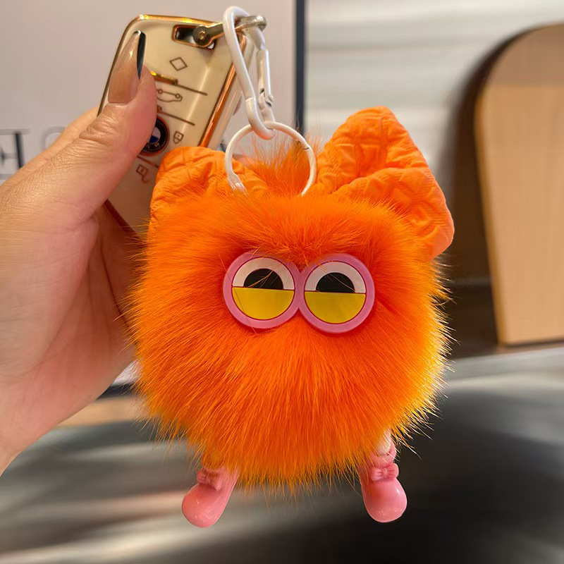 Grandes ojos arco peluche bolsas lindas llaveras de automóviles colgantes de bola de carbón imitación zorro colgantes de bola de pelo