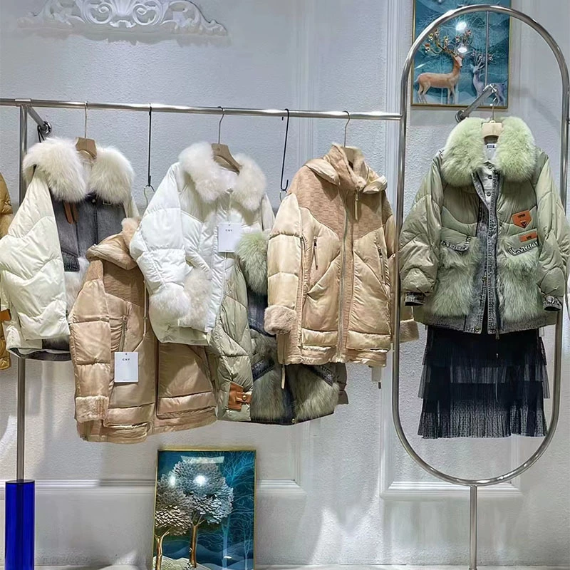 Kinya 2024 зимняя одежда роскошная легкая роскошная мех белая гусиная одежда роскошная большая шерстяная отделка
