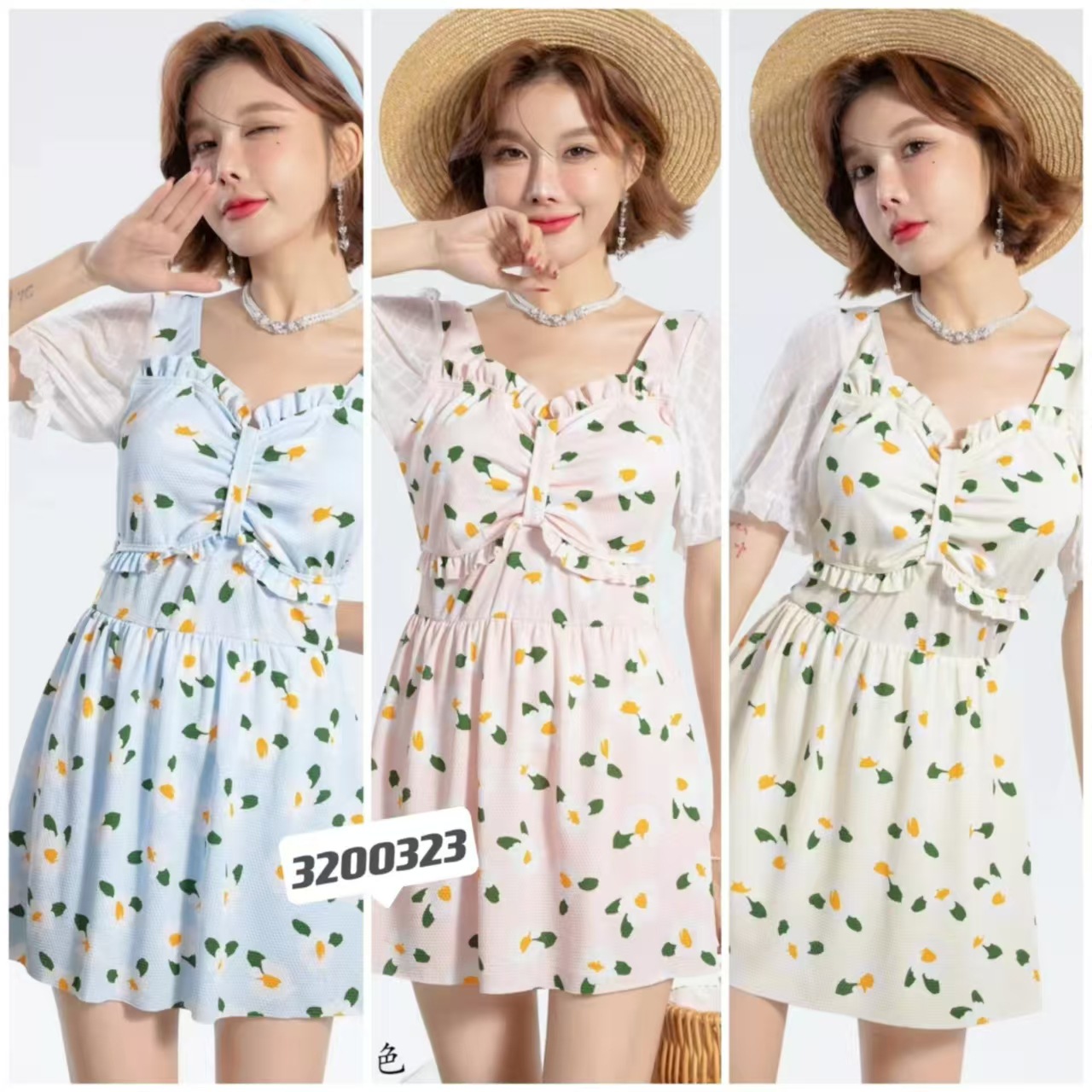 2025 New Floral One-Piece Slimming Swimsuit with Sleeves 32003