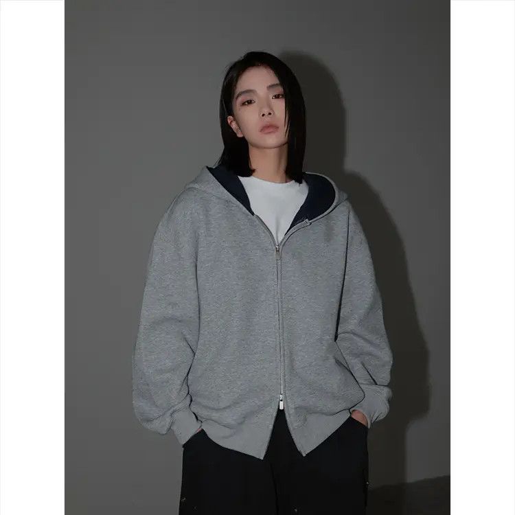 早秋重磅拼色开衫卫衣男女同款连帽宽松休闲外套百搭运动情侣长袖|undefined
