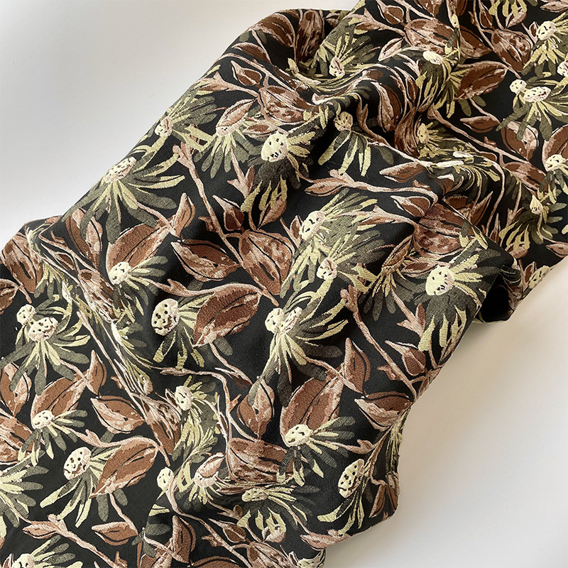 柔软亲肤 黑底花朵印花提花纤维无弹力面料 汉服包包手工diy面料