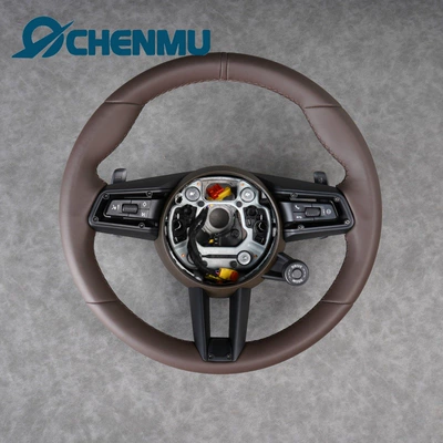 Suitable for Porsche Cayenne, Panamera, Macan, 718 Boxster modified to 992 with SC steering wheel (Steering wheel) - 992-martha-red-full-leather-short-pick-with-sc-component