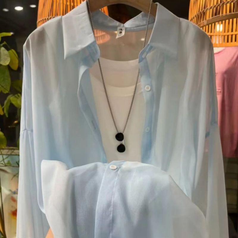 珠光纱雪纺防晒衬衫女夏薄款高级感很仙的夏款甜美韩系长袖上衣女|undefined
