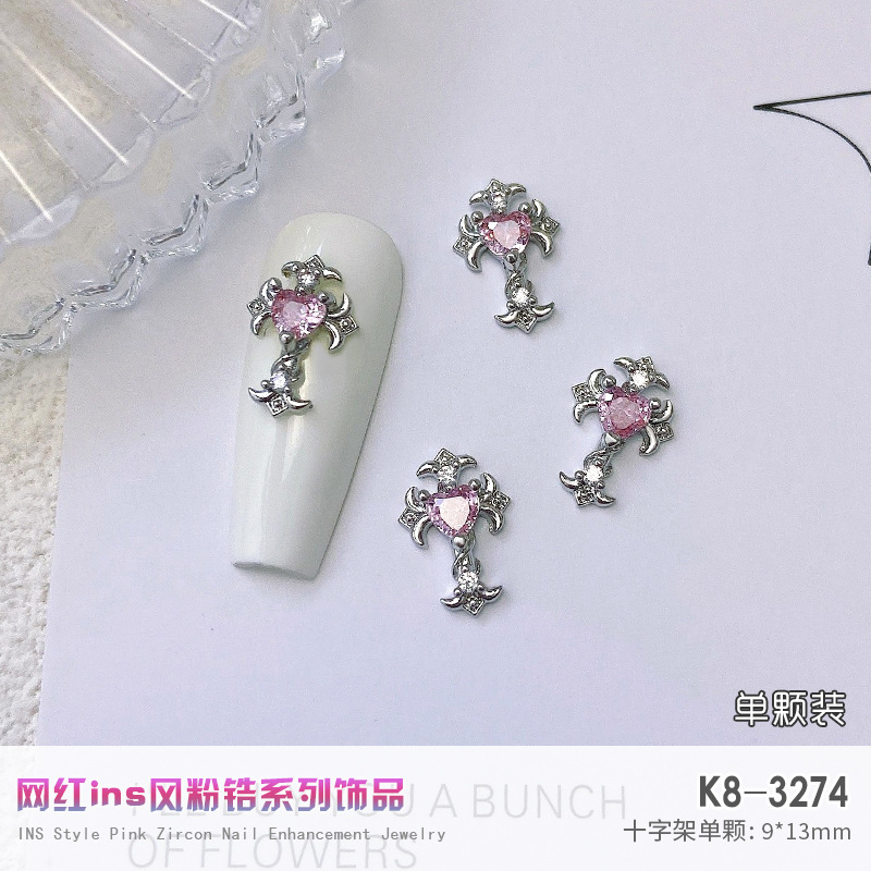 Nuevo LZ nail metal real circón joyería de lujo completo diamante corazón plata arco cadena de metal taladro de uñas