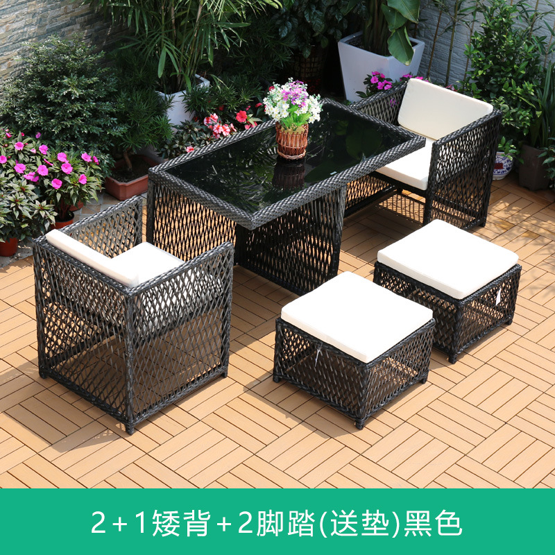 Silla de mimbre al aire libre combinación terraza de ocio balcón silla de ratán patio al aire libre mesa y silla con respaldo impermeable y protector solar