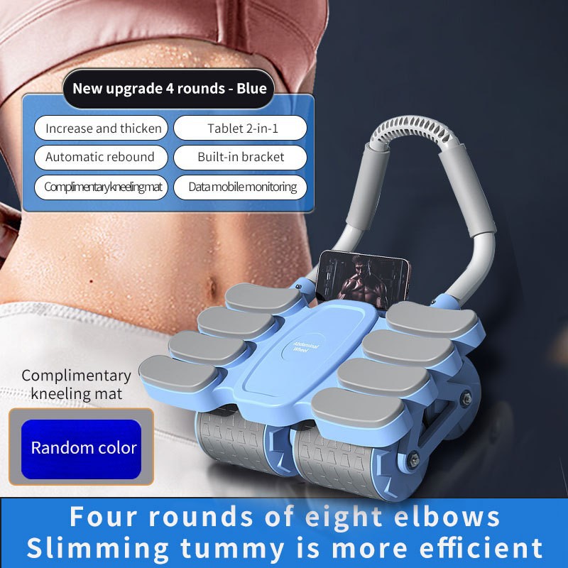 영어 버전 - 파란색 4륜 8팔꿈치 지원 복부 휠 [스마트 APP 상호 연결] 프리 무릎 패드