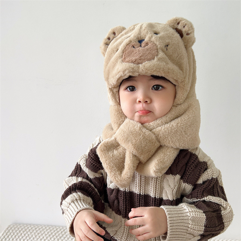 Baby Bear Hat And Scarf Set For Winter With Face Protection_voghion.com