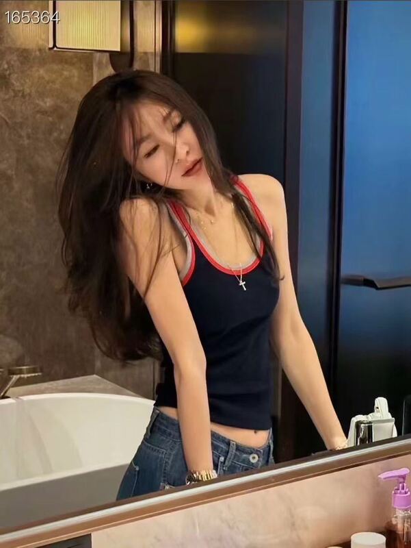 内衣欧美辣妹宽边撞色吊带背心女2025夏秋新款拼接新潮弹力紧身女|undefined