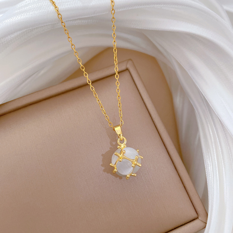 Collier élégant avec pierre œil de chat en acier titane_voghion.com