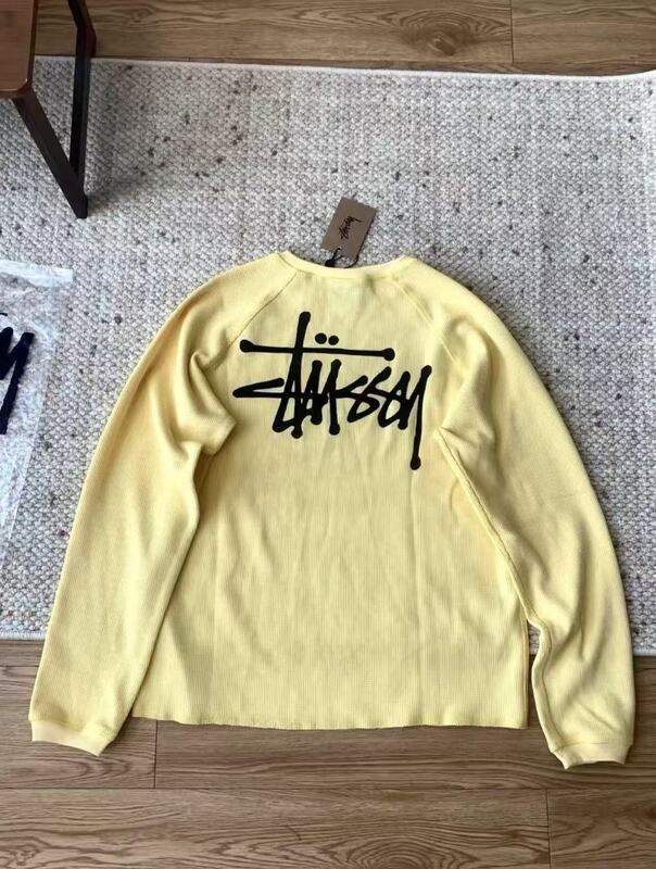 stu yellow waffle raglan long-sleeve American retro T-shirt for both men and women stu yellow waffle raglan long-sleeve American retro T-shirt for both men and women