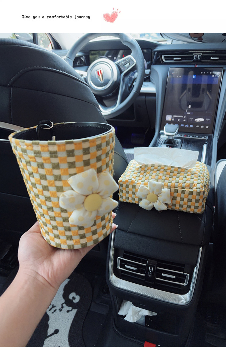 Car tissue box for armrest, cute cartoon design for girls, car-mounted tissue dispenser, car seat trash bin decoration