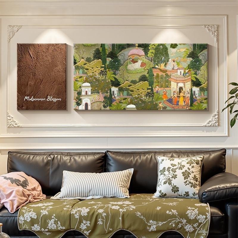 French Retro Sofa Hanging Painting Niche Art Green Mural Antique Style Decorative Painting Suitable for the Large White Wall of the Living Room