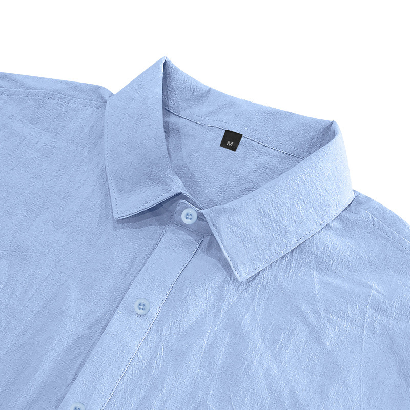 Summer Men's Linen Shirt Casual Loose Collar Short Sleeve Solid Color Pocket T-Shirt_viptrois.com