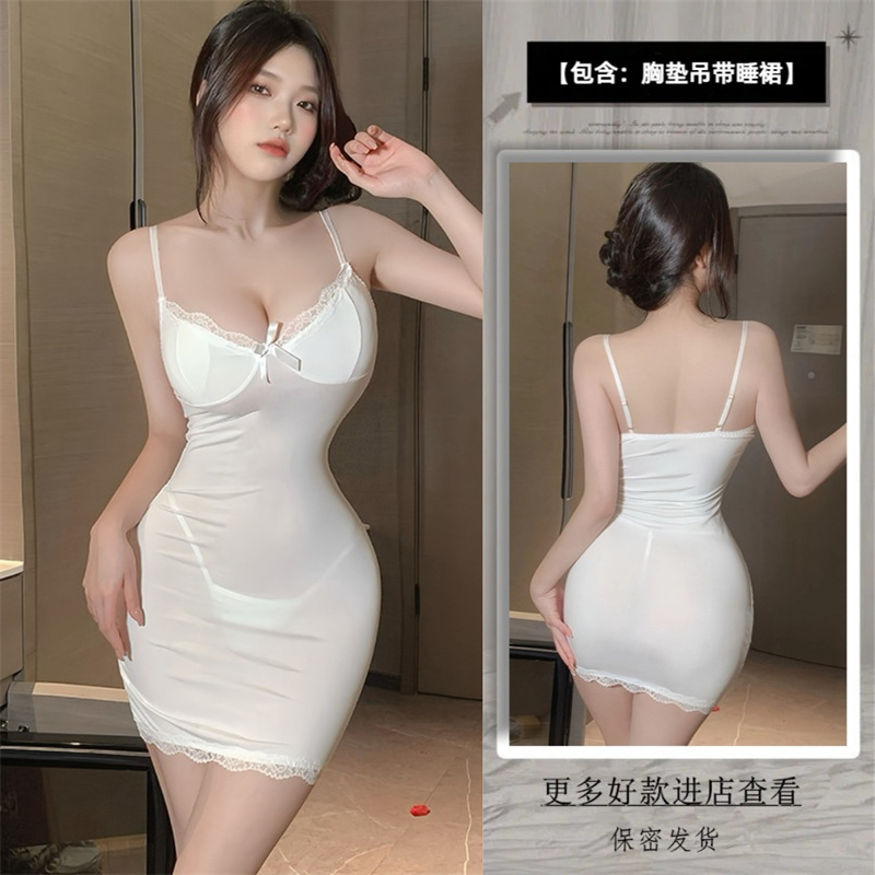 화이트 [잠옷(탈부착 가능한 가슴패드 포함) + 끈팬티]