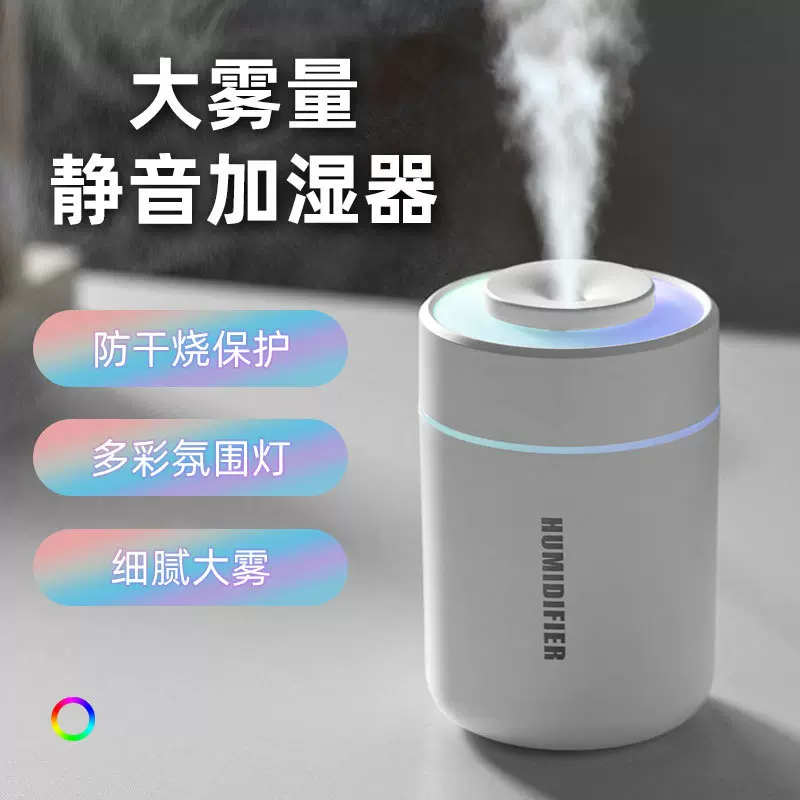 新品氛围灯迷你加湿器大雾量小型车载桌面办公静音加湿器家用定制