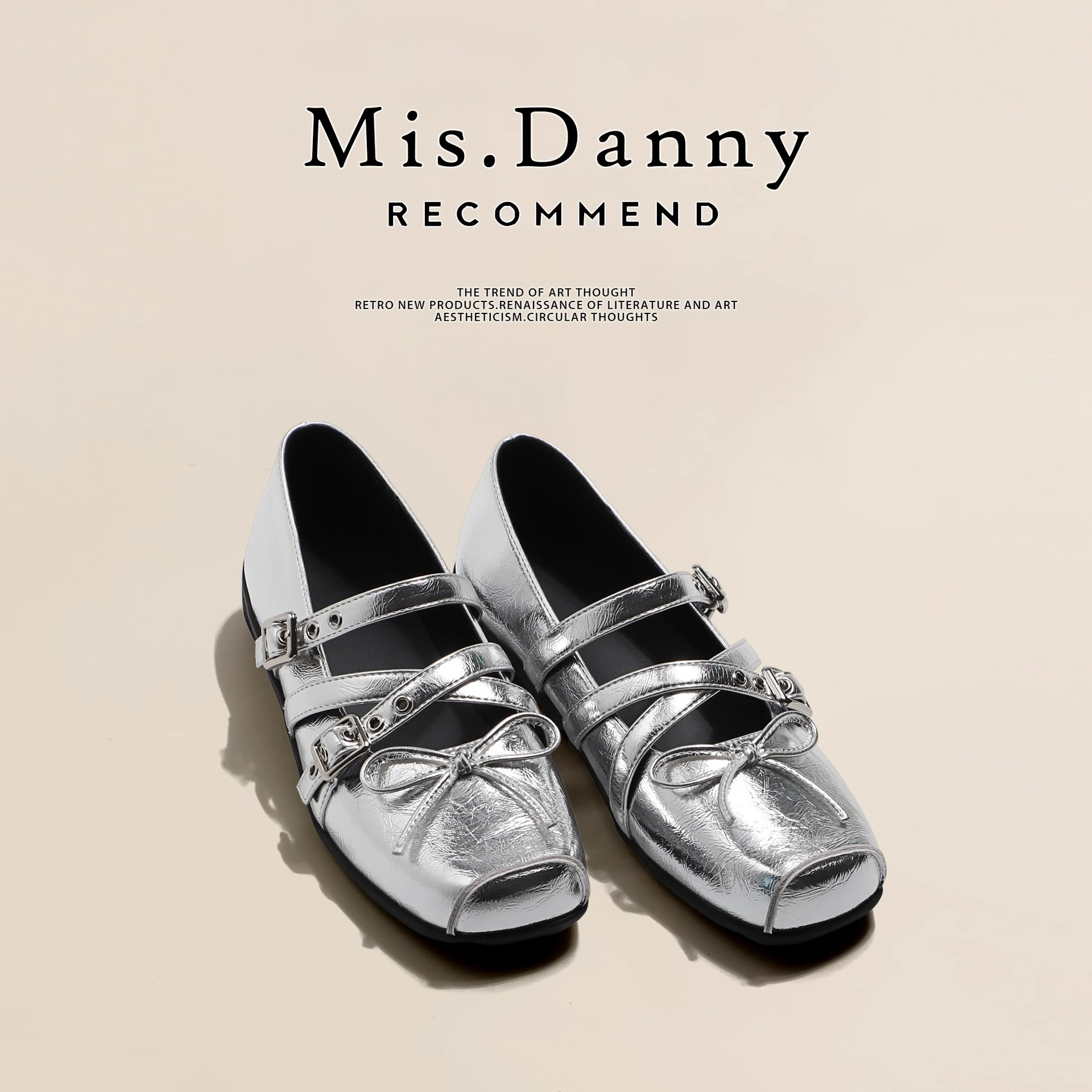 Frühlingsneue Damen-Ballerinas im französischen Stil: Quadratische Zehenpartie, Schleife, Keilabsatz, gekreuzte Riemen, dezenter Schnitt, weiche Sohle._voghion.com