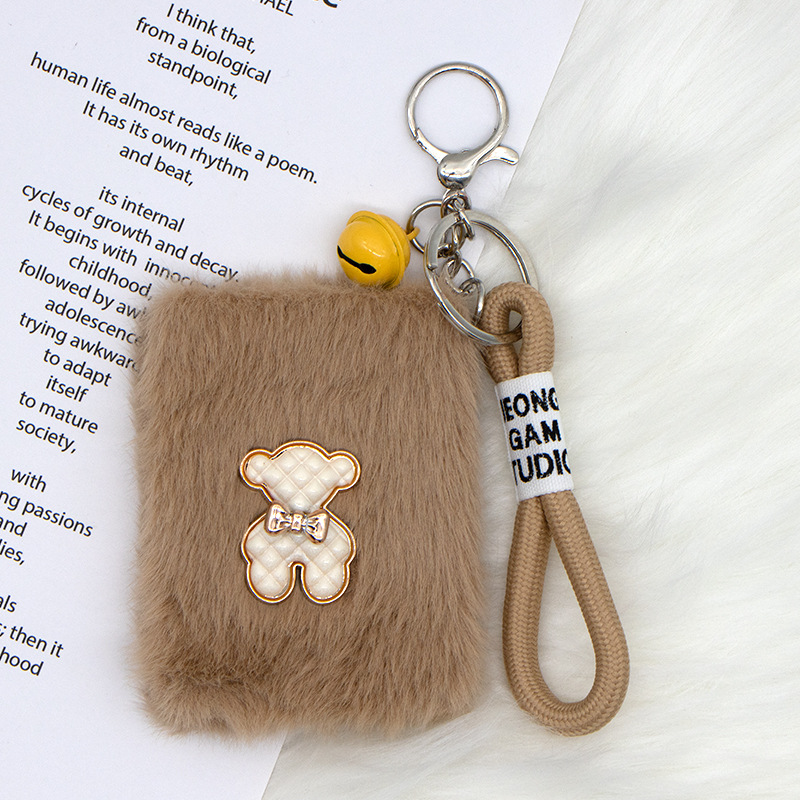 Luz de lujo pequeño viento de peluche colgante espejo bolso colgante espejo de maquillaje llavero plegable con espejo de doble cara a prueba de pérdida