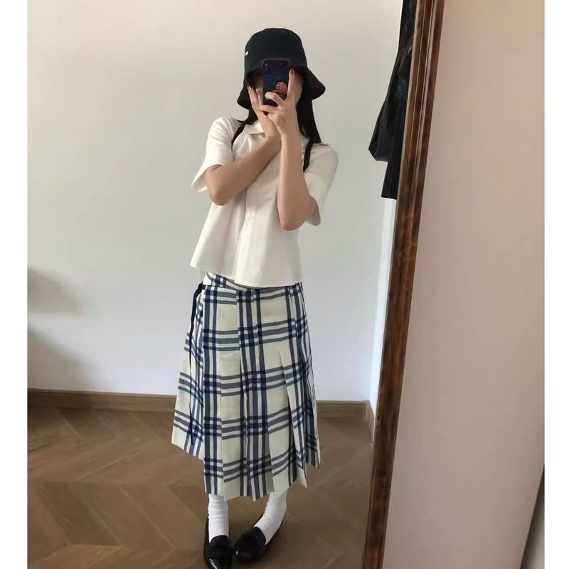 大蓝格一片式百褶可调节半身裙女2025夏季新款百搭时尚高品质中裙|undefined