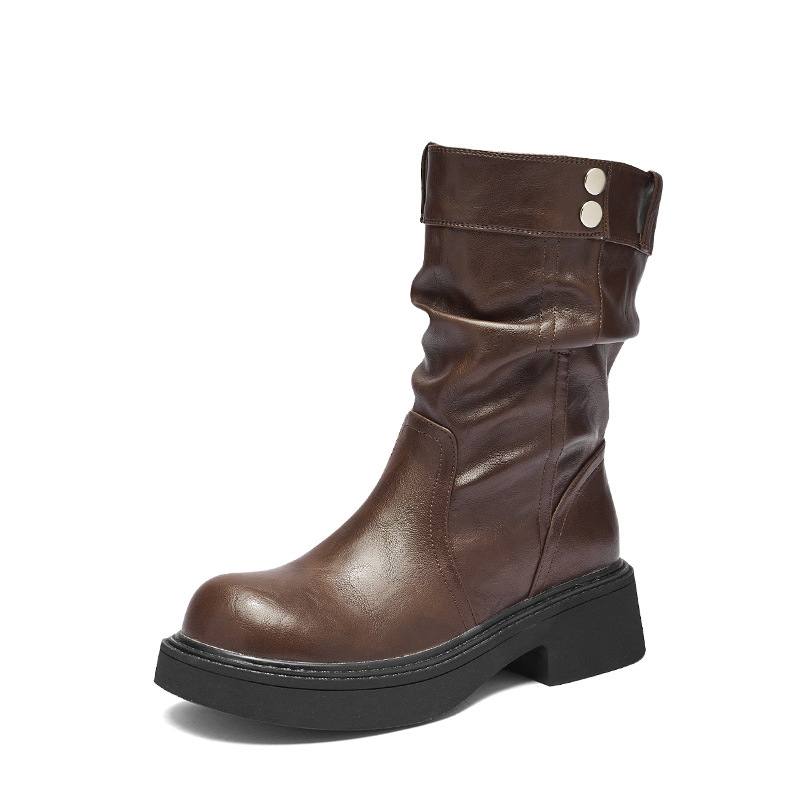 Botas cortas marrones para mujeres 2026 nuevo otoño y invierno retro con suela gruesa de tubo medio Meiradega vello botas Martin