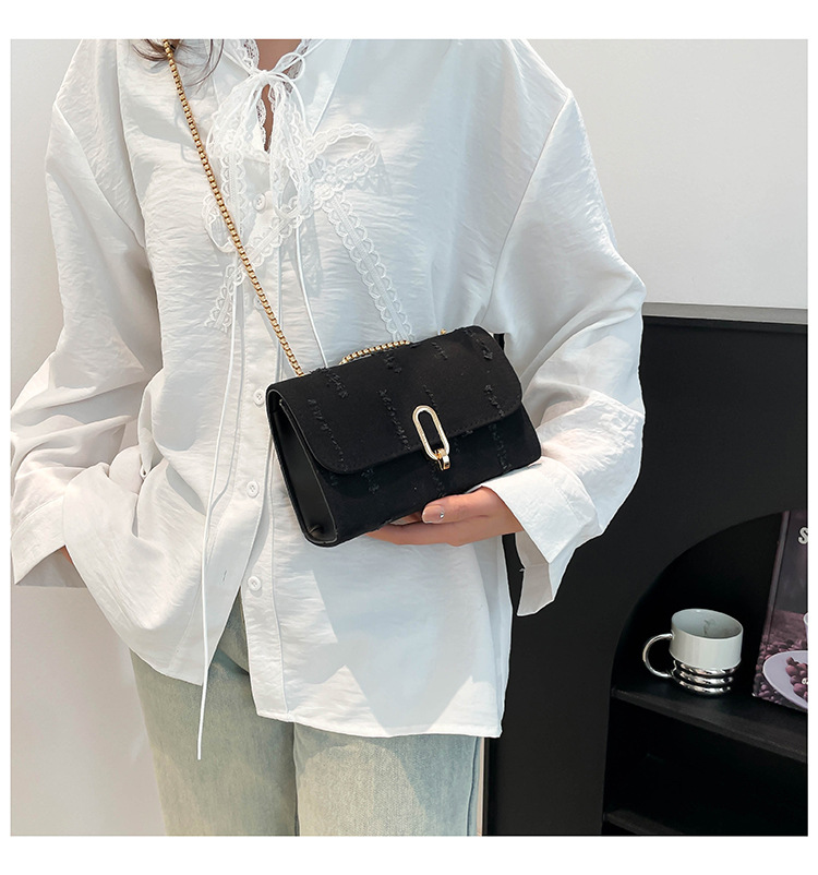 Square Shape Women's Small Cloth Solid Color Classic Style Chain Square Lock Clasp Shoulder Bag