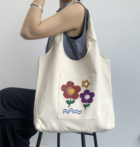 Canvas bag women's summer shoulder handbag ins Korean style literary large capacity student travel small fresh white cloth bag