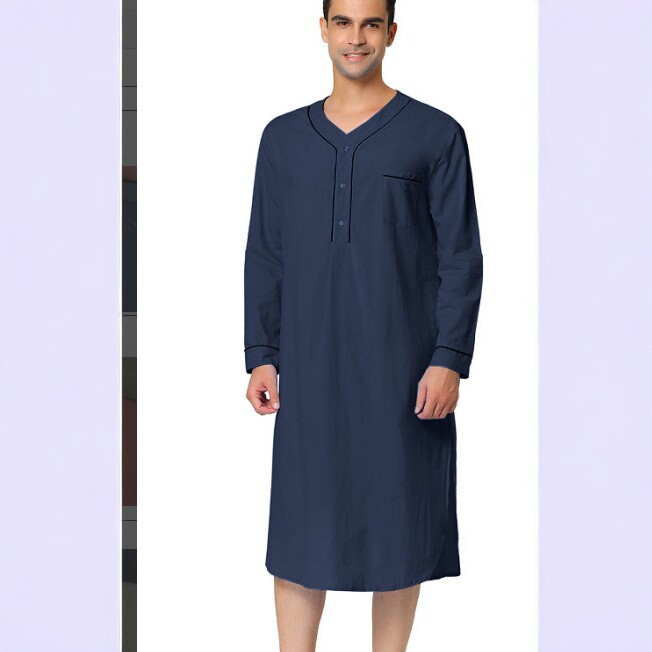 2023 New Men's Loose Solid Color Pajamas, Cross-Border Home Wear, Long-Sleeve Casual Style