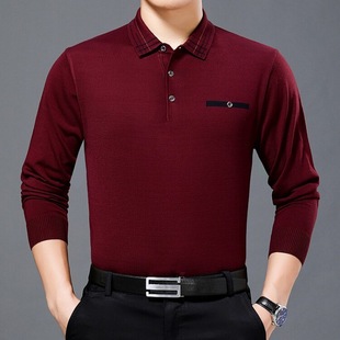 Autumn and winter sweater men's fashion casual striped lapel dad knitted bottoming shirt long sleeve top men's sweater
