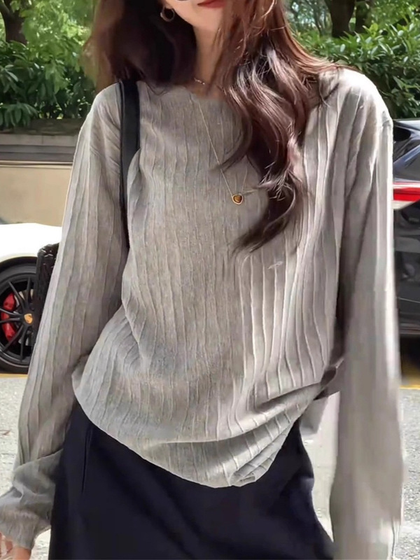 灰色长袖防晒T恤女夏季韩系慵懒松弛感巨好看的罩衫薄纱上衣|undefined