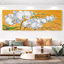 纯手绘蝴蝶兰花卉油画客厅沙发背景墙装饰画新中式卧室横版挂画