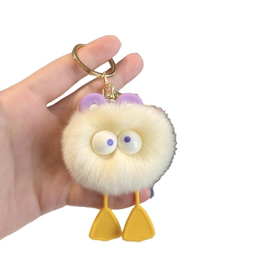Cute rex rabbit fur duck little fur ball car keychain pendant ins internet celebrity plush schoolbag bag pendant gift